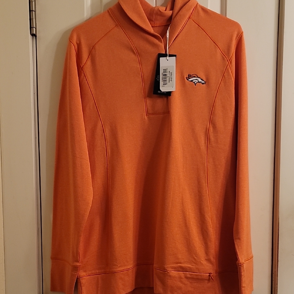 BRONCOS Cutter & Buck Orange Heather Half-Zip Pullover